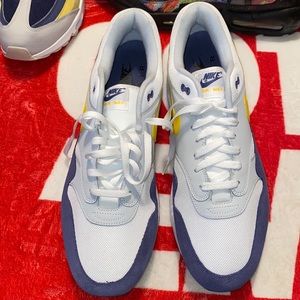 Mens Nike Air Max 1 Blue Recall Tour Yellow White Grey